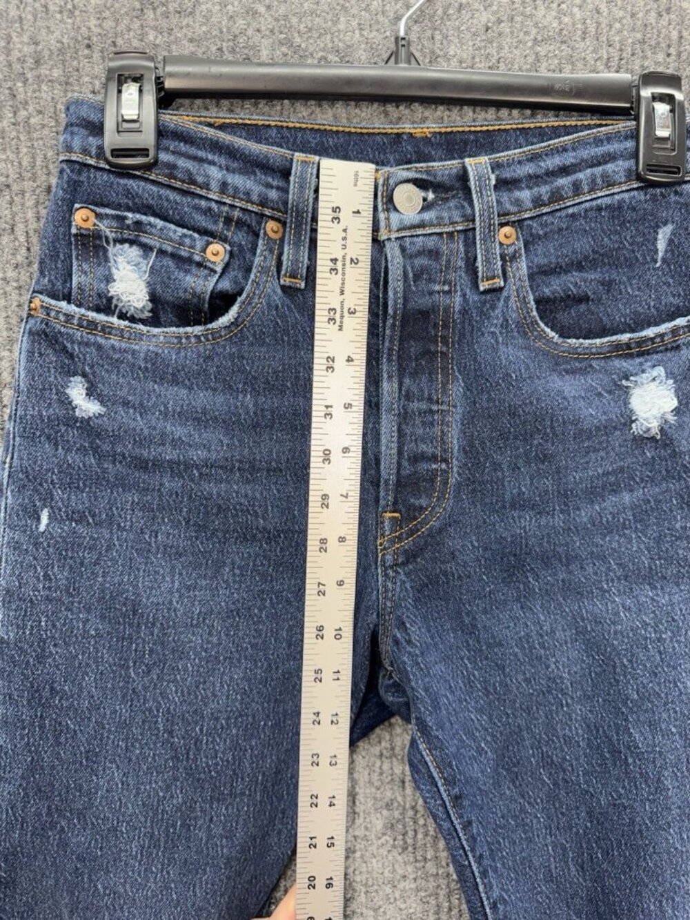 Levi’s Jeans 501 S Womens 26x30 Button Fly Skinny Distressed Dark Wash Denim - Picture 8 of 11